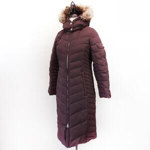 Eddie Bauer Plum Petite Medium Coat Jacket Faux Fur Hoodie Quilted Sherpa Lined
